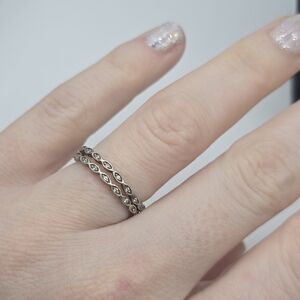 Two Sterling Silver 925 1.8mm full eternity band with CZ Diamonds, Stacking Ring